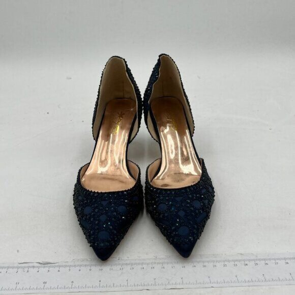 XYD Women's Pumps, Elegant Pointed Toe, D'Orsay Kitten Low Heels, Rhinestone - Picture 3 of 7